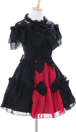 JL-656 zwart rood chiffon kant vampier Dark Gothic Lolita jurk kostuum cosplay, zwart, S — thumbnail 2