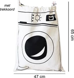 2 Stuks Waszakken met Wasmachine Print - Wasgoed Opbergtas met Trekkoord - Badkamer Was Zak - Laundry Bag - wit-zwart - 65 x 47 cm — thumbnail 2