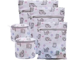 Wasnetjes voor fijne was, set van 4 lingerie-waszakjes met leuke prints; inclusief bh-waszak voor de wasmachine, plus zakjes voor blouses, kousen en sokken.