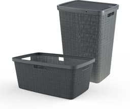 Curver Jute Wasmand met deksel 58L + Wasmand 46L - Donkergrijs — thumbnail 1