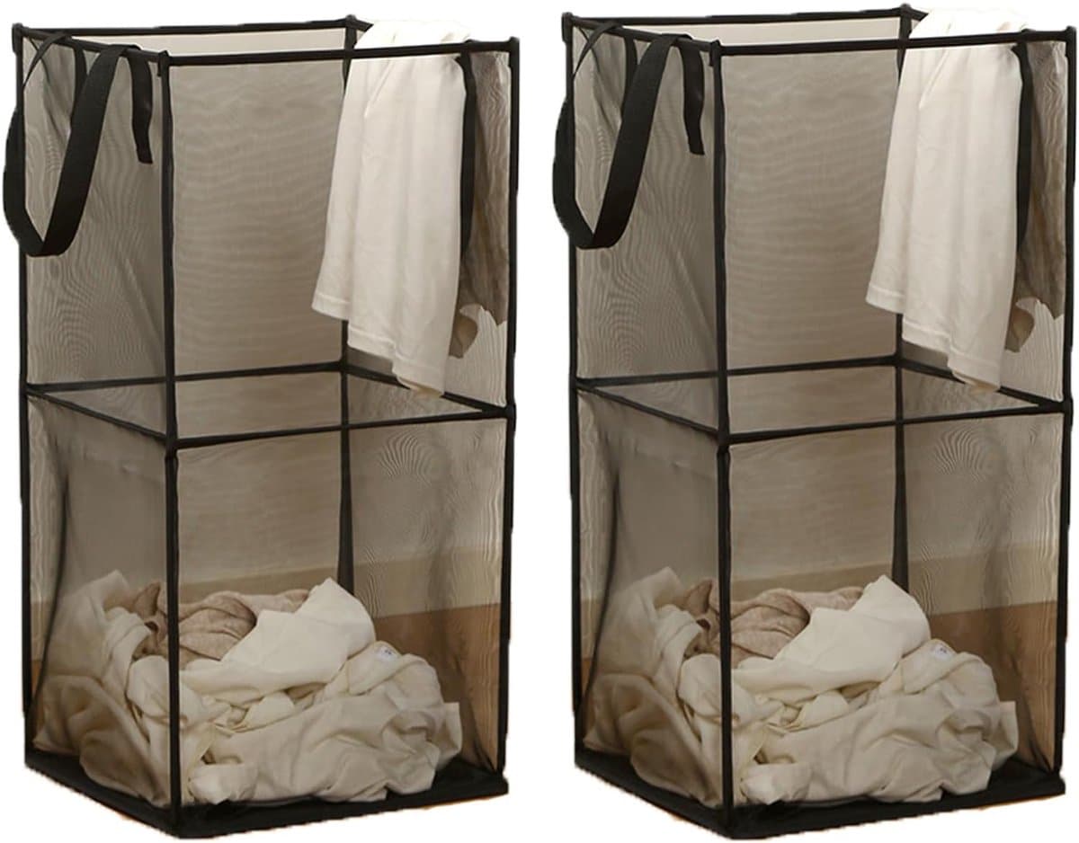 2 Stuks Opvouwbare wasmand met handgrepen, mesh, pop-up opvouwbare wasmand, opbergmand voor thuis, organizer, slaapkamer, reizen — afbeelding 1