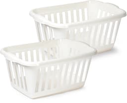 Plasticforte Wasmand - 2x - wit - kunststof - 40 liter - 60 x 40 x 26 cm - manden voor wasgoed - huishouden - opbergmand — thumbnail 1