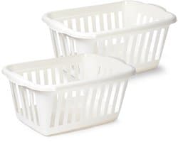 Plasticforte Wasmand - 2x - wit - kunststof - 40 liter - 60 x 40 x 26 cm - manden voor wasgoed - huishouden - opbergmand