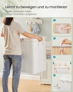 SONGMICS - Wasmand met deksel - 3 compartimenten - 170 liter - 70 x 40 x 61 cm - bamboe - met handgrepen - wit — thumbnail 5
