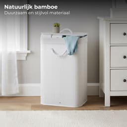 Lomera Opvouwbare Wasmand - Bamboe Wasmand - Witte Wasmand - Wasmand Met Deksel - Lichtgewicht Wasmand - Ruimtebesparende Wasmand - Wasmand Met Handvatten - Wasmand Met Polyester Zak - Flexibele Wasmand - Wasmand — thumbnail 4