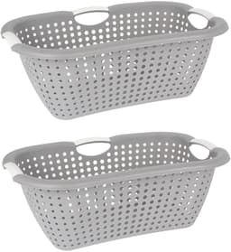 Storage Solutions wasmand - 2x - grijs - 26 liter - kunststof - 40 x 60 x 22 cm - Draagwasmand - met handvatten — thumbnail 1