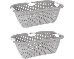 Storage Solutions wasmand - 2x - grijs - 26 liter - kunststof - 40 x 60 x 22 cm - Draagwasmand - met handvatten