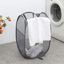 2-Delige opvouwbare wasmand - Opbergmand van gaas - Waszak - Opvouwbare wasmand - Opvouwbare wasmand met verstevigde handgrepen - Geschikt voor zakenreizen - reizen en kamperen (zwart, grijs) — thumbnail 5
