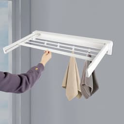 Uitschuifbaar wanddroogrek - Aluminium ABS wit - Opvouwbaar - Grote draagkracht - Ruimtebesparend - Roestvrij - Voor binnen en buiten — thumbnail 3