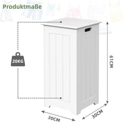 COSTWAY Vrijstaande linnenkast, houten linnenkist, linnenverzamelaar met deksel, opbergkast voor badkamer, badkamermeubel, witte badkamerkast — thumbnail 2