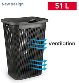 Plasticforte Wasmand Ventilation - 2x - met deksel - zwart - kunststof - 51 liter - 43 x 35 x 61 cm - Badkamer - Wasgoed - Nieuw design - Zeer stevig — thumbnail 4