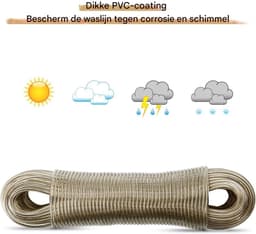 Vitdipy - Waslijn - 20 m lang - PVC waslijndraad met stalen kern - Was lijn Ø 2 mm - Drooglijn voor buiten - Kleding en lakens drogen — thumbnail 2