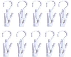 Draaibare Washaken Clips - 10 Stuks - Kunststof - 360° draaibare haak - Multifunctionele Ophanghaken voor Hoeden - Handdoeken - Sokken en Broeken - Wit