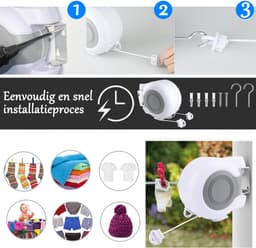 Ynkkvre - Uitschuifbare Kledinglijn - 2-Lijns Wanddroger voor Binnen en Buiten - 12,8m Verstelbare Waslijn voor Badkamer, Wasruimte, Tuin of Reizen - Wit — thumbnail 4