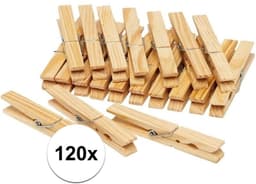 Houten wasknijpers - 120x stuks - voordelige knijpers / wasspelden - bamboe - was ophangen — thumbnail 2