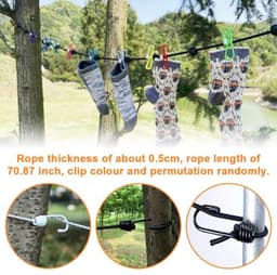 Droogrek en elastische waslijn voor camping en reizen - 4m intrekbare reiswaslijn met 12 wasknijpers voor outdoor en vakantie — thumbnail 5