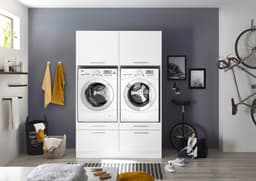 Wasmachine kast - Wasmachinekast met verhoger - Duo wasmachine meubel - Wasmachine en droger ombouw meubel - Wit — thumbnail 1