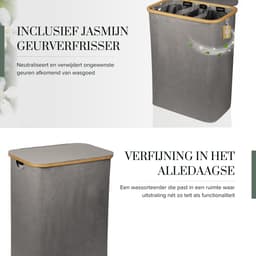 Sivableu Wasmand Zwart 3 vakken – Wassorteerder – 160L – 3 uitneembare zakken – Wasmand met Deksel – opvouwbaar - Laundry Basket - Wasbox - Bamboe - Labels — thumbnail 4