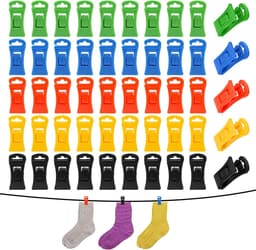Sokkendroger - 50 stuks - Sokkenclips - Knijpers - Kleurrijke sokkenclips - Plastic sokkenklemmen - Droogrek tegen verlies- Wasrek Sokken - Sokkendroogrek - Droogcarrousel - 5 kleuren — thumbnail 1
