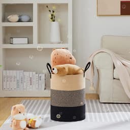 Geweven wasmand - Wasmand - 45L hoog geweven touwmand - Multifunctionele wasmand/opbergmand voor woonkamer, slaapkamer, badkamer, dekens, speelgoed, kleding — thumbnail 3