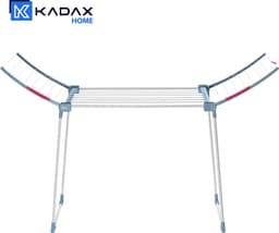KADAX Droogrek met 18 m drooglengte, stabiele vleugeldroogdroger van roestvrij staal, inklapbaar, met antislip voeten, voor beddengoed en kleding, gemaakt in de EU (wit/blauw) — thumbnail 2