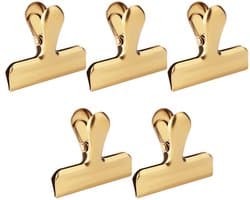 5-stuks Gouden metalen clip - Stevige clip voor voedselzakken - Sluitclip - Metalen scharnierclip - Map - Gouden clip voor aardappelchips - Geschikt voor het sluiten van voedselzakken in de keuken en het opbergen van documenten op kantoor - Goud