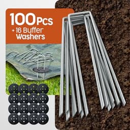 Grondankers Set van 100 Stuks met 16 Sluitringen - 150 mm Lang, Maakt Scherpe Bevestiging Mogelijk voor Tuin, Mulch en Kunstgras — thumbnail 4