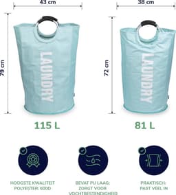 Wonair Wasmand - Waszak – Wassorteerder - Opvouwbaar – Lichtblauw – 115L — thumbnail 4