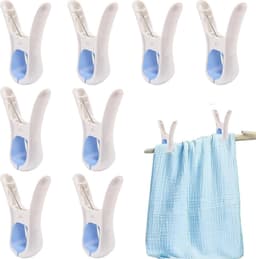 Wasknijpers - 8 Stuks - Wasrek Knijpers - Wasknijpers Plastic - Wasknijpers Kunststof - Handdoekknijpers Groot - Knijpers Plastic - Strandlaken Knijpers - Grote Handdoek Klemmen - Badlaken Clips - Binnen En Buiten - Duurzaam - Opening 4 Cm - Blauw — thumbnail 1