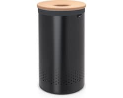 Brabantia Wasmand - met Deksel - 60 l - Matt Black / Kurken deksel — afbeelding 1
