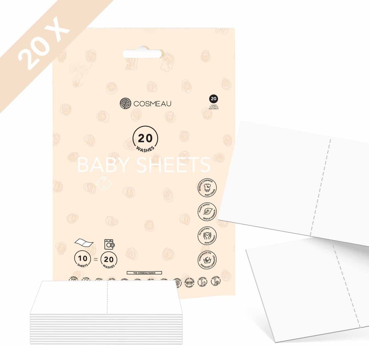 Cosmeau Baby Wasmiddeldoekjes 20 Wasbeurten - Bergamot - Wasmiddel - Wasstrips - Wasvellen - Detergent Sheets - Laundry - Kids Peuters Baby — afbeelding 1