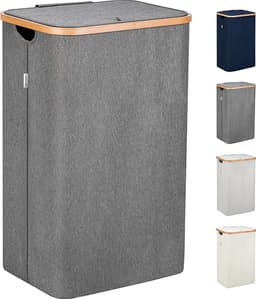 Grijze Wasmand met Deksel en Handgrepen XXL 100 L - Grote Wasmand Wasbak - Laundry Basket with Lid & Handles — thumbnail 1