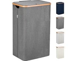Grijze Wasmand met Deksel en Handgrepen XXL 100 L - Grote Wasmand Wasbak - Laundry Basket with Lid & Handles