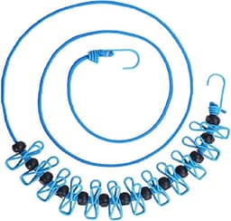 Draagbare Waslijn - Met 12 Wasknijpers - Winddichte Reiswaslijn – Elastisch – Blauw — thumbnail 1