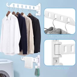YAGXIG Wandgemonteerde Kledingrekken - Set van 3 - 180° Draaibare Arm - Stevig Aluminium - Opklapbare Haken - Geschikt voor Badkamers, Kasten, Slaapkamers en Wasruimtes, Ruimtebesparend (Wit) — thumbnail 3