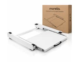 Morelia® Tussenstuk Wasmachine Droger - Inclusief Uitschuifbare Werkplank & Spanband - Stapelkit Wasmachine Droger - Universeel - Wit