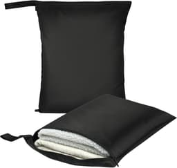 2 Stuks Natte Droge Zakken, Natte Dry Bag Waterdichte Reistas, Stoffen Luier Natte Zak met Handvat & Rits, Wasbare Reistas Organizer Yogatas voor Natte Zwemkleding, Sportschool, Strand (Zwart) — thumbnail 2