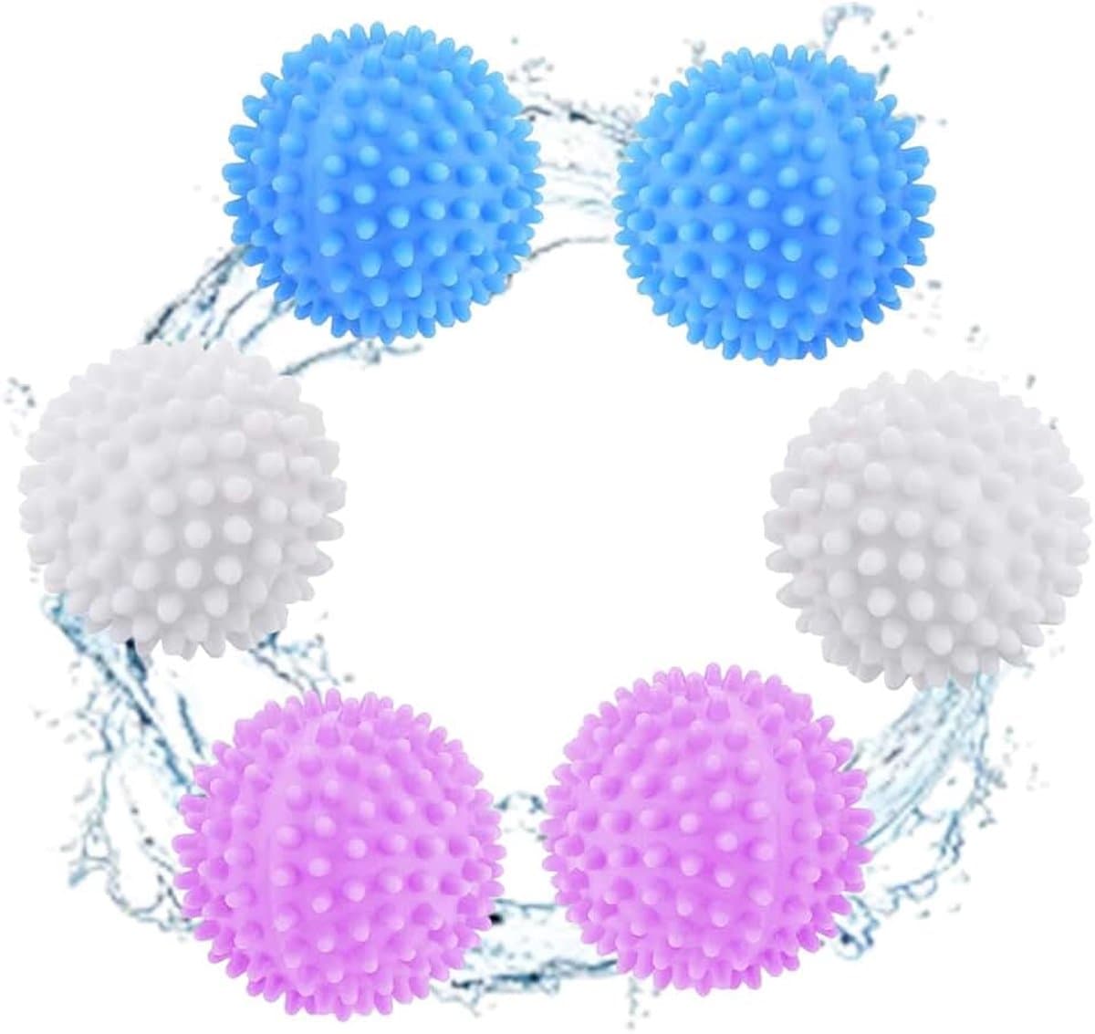 Drogerballen voor wasmachine en droger, 6 stuks wasballen van kunststof voor zachte kleding, wasballen voor thuisgebruik (wit/blauw/roze, 6 cm) — afbeelding 1