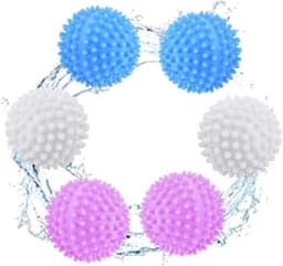 Drogerballen voor wasmachine en droger, 6 stuks wasballen van kunststof voor zachte kleding, wasballen voor thuisgebruik (wit/blauw/roze, 6 cm) — thumbnail 1