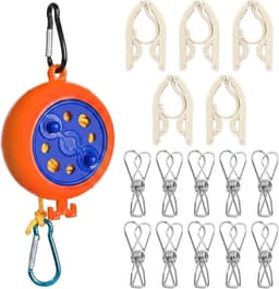 16-delige reiswaslijn set met 10 m uittrekbare waslijn, 5 opvouwbare kleerhangers en 10 roestvrijstalen klemmen, winddicht en ruimtebesparend, ideaal voor camping, hotel, balkon en camper — thumbnail 1