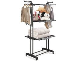 PIPIPOXER- Wasrek Inklapbaar-Droogrek-Staand Droogrek Inklapbaar-Met 3 sokkenclips-Wastoren-Ruimtebesparend Wasrek -75x49x170 CM-Ecologisch Was Drogen-Zwart
