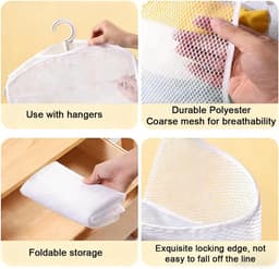 4 stuks Droognetten - Kussendroogzak - Ophangnet voor knuffels - Opbergtas voor sierkussens - Ophangtas voor kledingkastorganizer - Schoenendroognet - Voor schoenen, kleding, kussens, knuffels (wit - diverse maten) — thumbnail 5