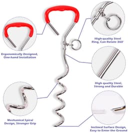 40 cm spiraalanker met 5 mm x 3 m stalen kabel grondanker om in te schroeven, 80 kg trekkracht, voor puppy's, huisdieren en middelgrote honden, camping, hond, accessoires voor tuin, weide, reizen — thumbnail 5