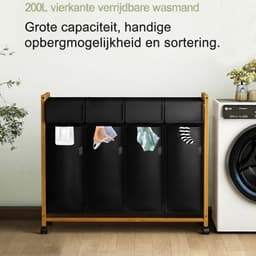 JCP® Wasmand - 200L - Wasmanden - Wasmand 4 Vakken - Zwart - 102cm x 36cm x 82cm — thumbnail 2