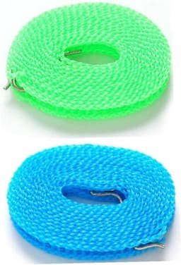 Waslijn Set - Waslijn Touw - Kleding Drogen - Winddicht Antislip Ontwerp - 2 stuks 5 meter - Blauw Groen — thumbnail 1