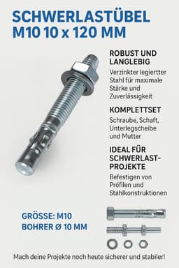 Zwaar Anker Boutanker - Deuvelschroef Set - Profielen Bevestigen - Verzinkt Staal - M10 120mm - Zilverkleurig — thumbnail 5