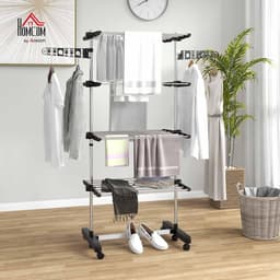 Wastoren met Wielen - Kledingrek Droogrek - Kleding Drogen - Opvouwbare Vleugels - 172 cm Hoog - Zwart — thumbnail 4