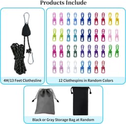 Reis Kledinglijn - Waslijn Camping - Kleding Drogen - Reflecterend Winddicht - 4 meter - Zwart — thumbnail 5