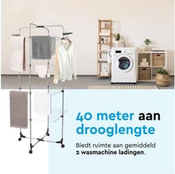 Droogtoren 4 Lagen - Wasrek - Kleding Drogen - 40 Meter Drooglengte - 68x68x170 cm - Wit — thumbnail 2