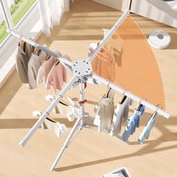 Opvouwbaar Droogrek - Vrijstaand Kledingrek - Draagvermogen tot 80 kg - 4 Afzonderlijk Uitklapbare Armen - Verstelbare Hoogte 130-180 cm - Compact Opvouwbaar - Voor Kleding, Dekens, Balkon, Terras en Wasruimte — thumbnail 2